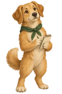 Illustrated dog scout with a field notebook
