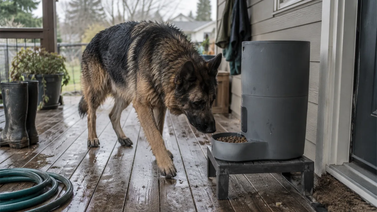 Automatic dog feeder for outdoor use