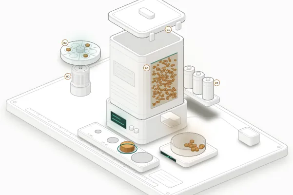 Illustrative schematic of an automatic feeder taken apart on a workbench